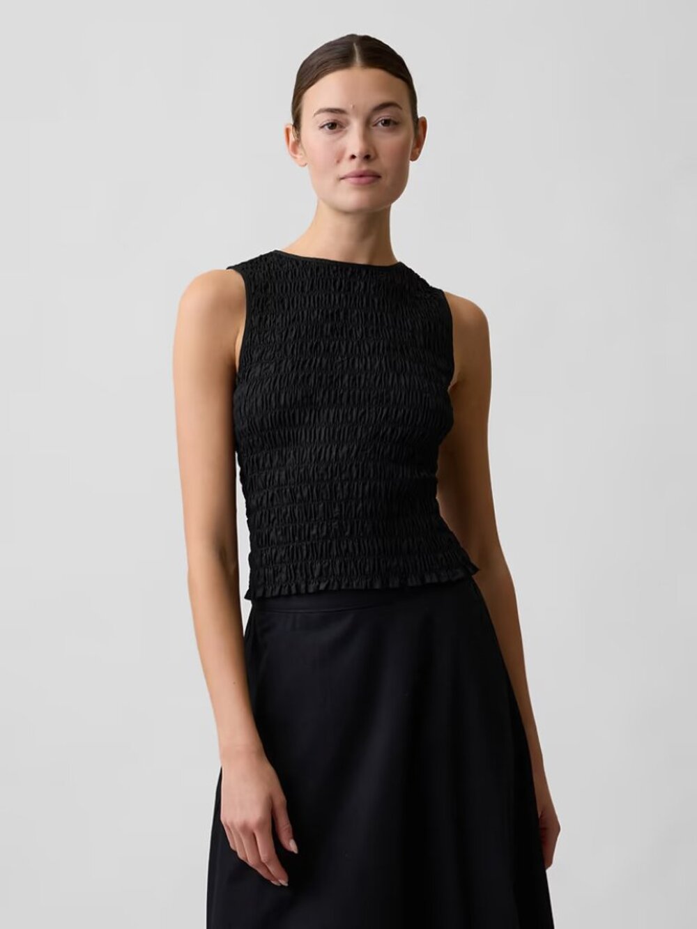 Gap Women's Medium Black Smocked Sleeveless Boatneck Top 60% off Retail